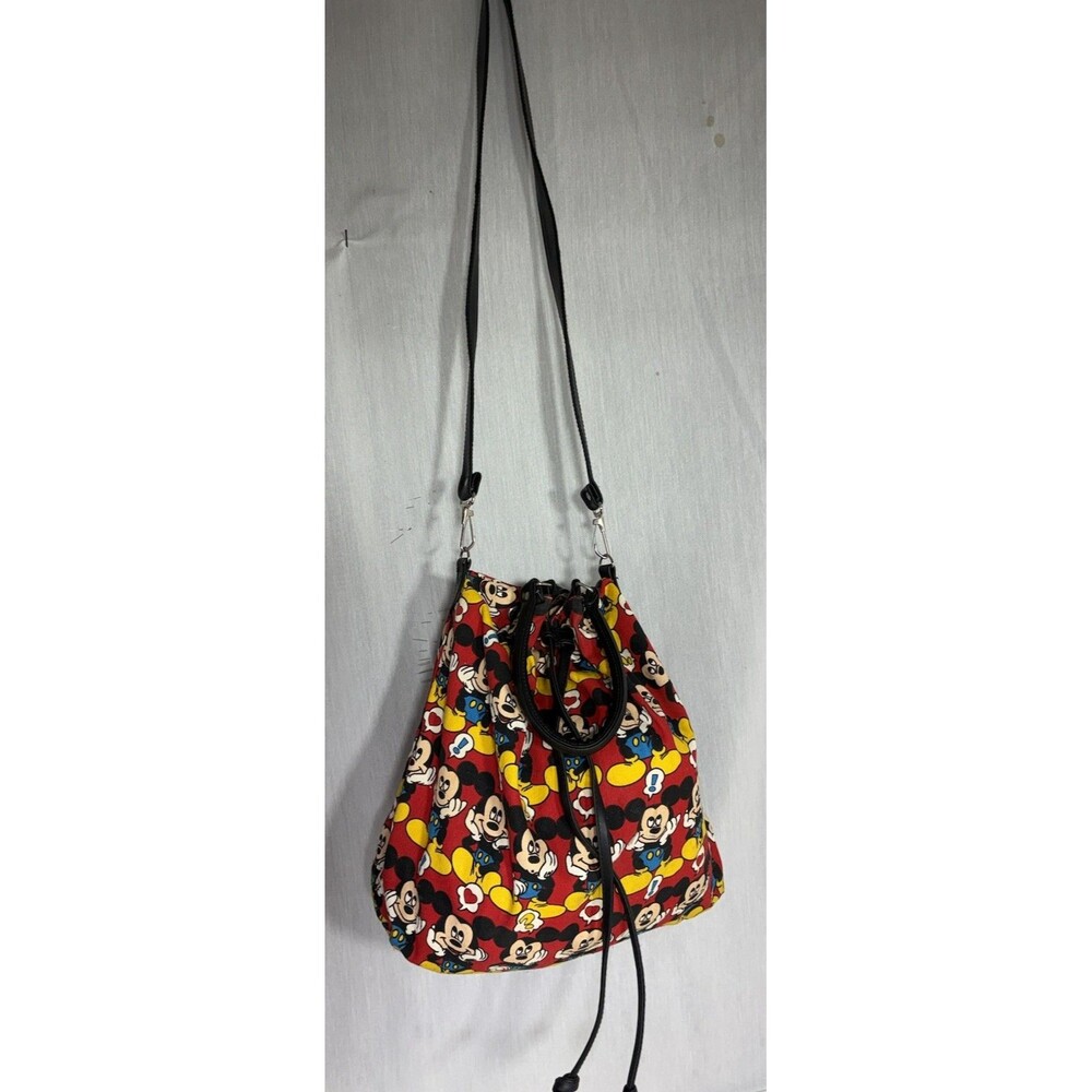 Vintage 90s Mickey Mouse Faces All Over Print Canvas Drawstring Bag Bucket Tote